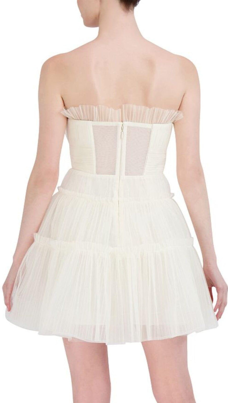 STRAPLESS TIERED TULLE MINI DRESS