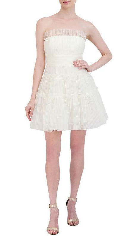 STRAPLESS TIERED TULLE MINI DRESS