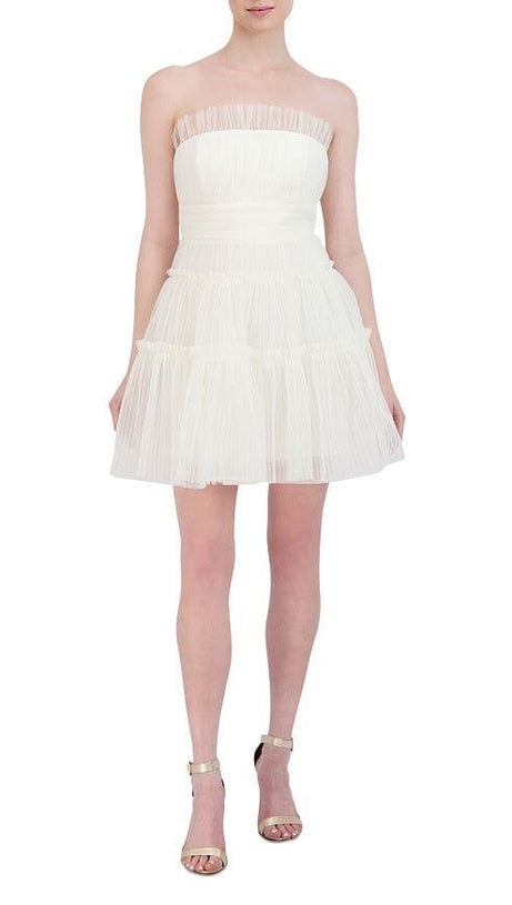 STRAPLESS TIERED TULLE MINI DRESS