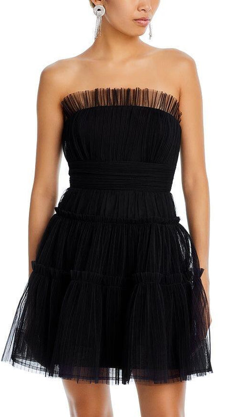 STRAPLESS TIERED TULLE MINI DRESS