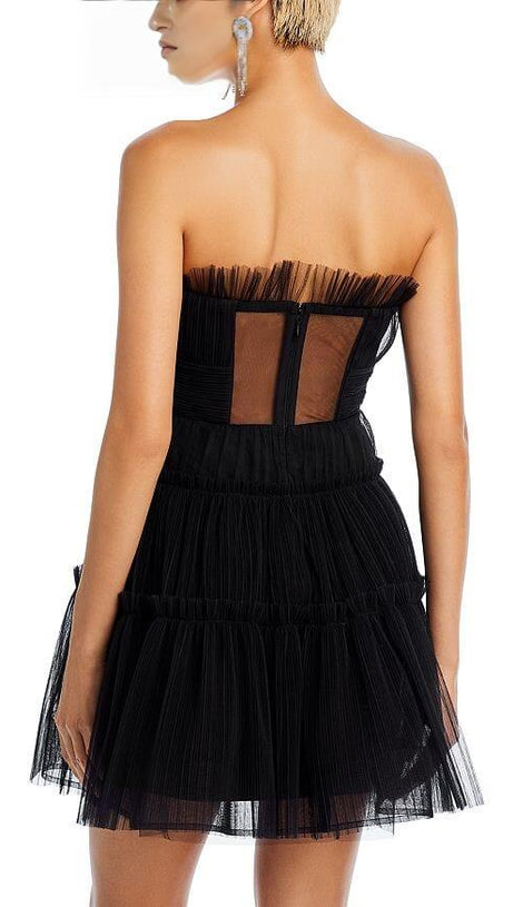 STRAPLESS TIERED TULLE MINI DRESS