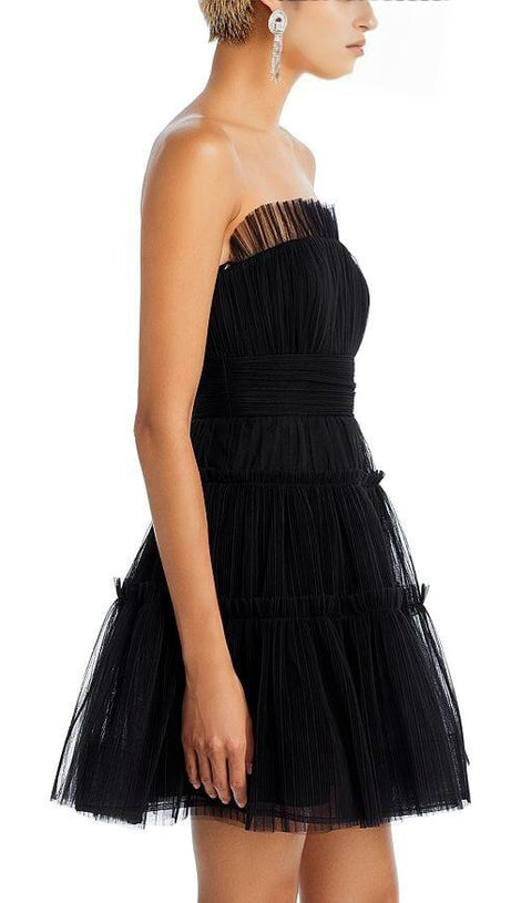 STRAPLESS TIERED TULLE MINI DRESS