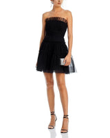 STRAPLESS TIERED TULLE MINI DRESS