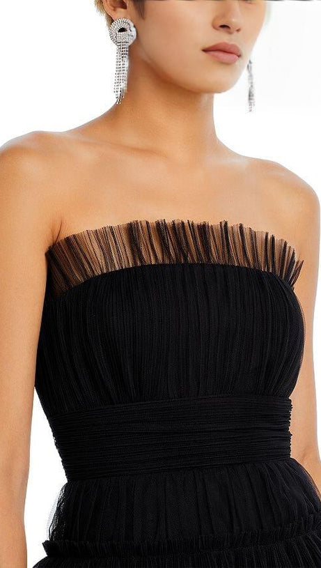 STRAPLESS TIERED TULLE MINI DRESS