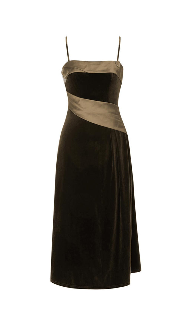 AIIZIE SUSPENDERS THIN STRAPS SLIMMING VELVET MAXI DRESS - product image