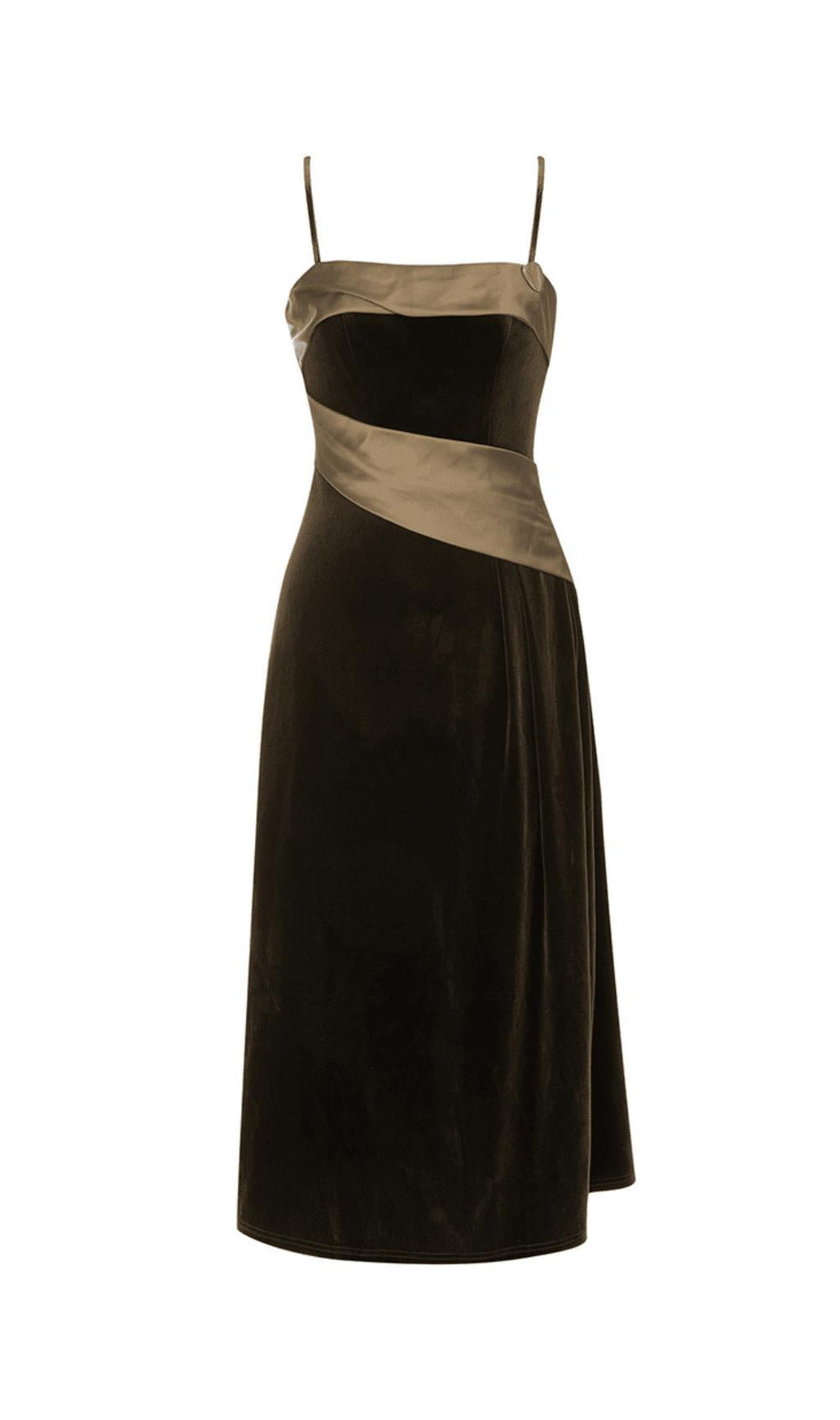 SUSPENDERS THIN STRAPS SLIMMING VELVET MAXI DRESS