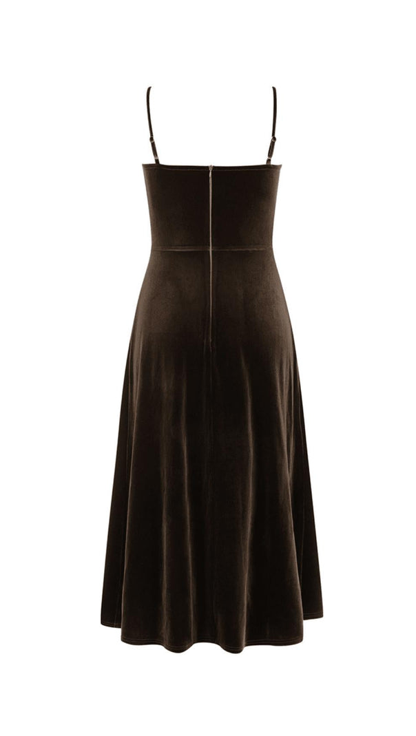 AIIZIE SUSPENDERS THIN STRAPS SLIMMING VELVET MAXI DRESS - product image