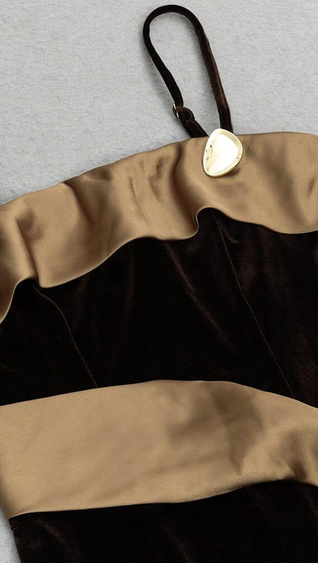 SUSPENDERS THIN STRAPS SLIMMING VELVET MAXI DRESS