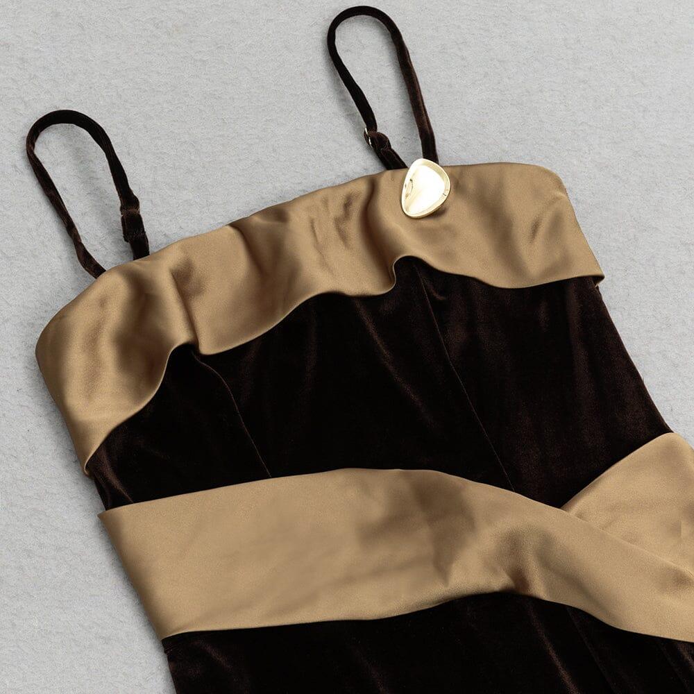 AIIZIE SUSPENDERS THIN STRAPS SLIMMING VELVET MAXI DRESS - product image
