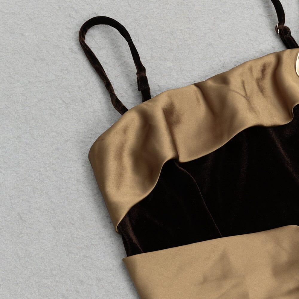 AIIZIE SUSPENDERS THIN STRAPS SLIMMING VELVET MAXI DRESS - product image