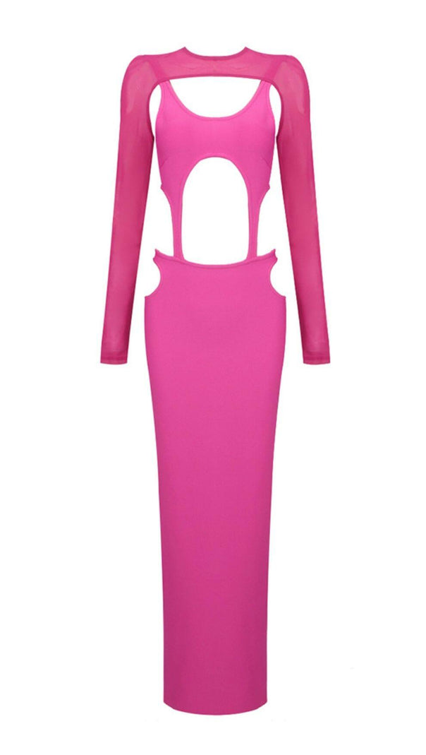 Cut Out Hip Wrap Midi Dress in Pink