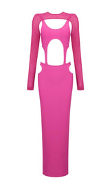 CUT OUT HIP WRAP MIDI DRESS IN PINK