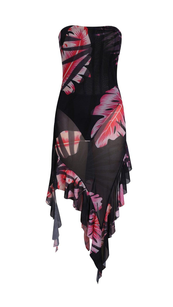 AIIZIE TROPICAL LEAF COLOR TUBE TOP DRESS - product image