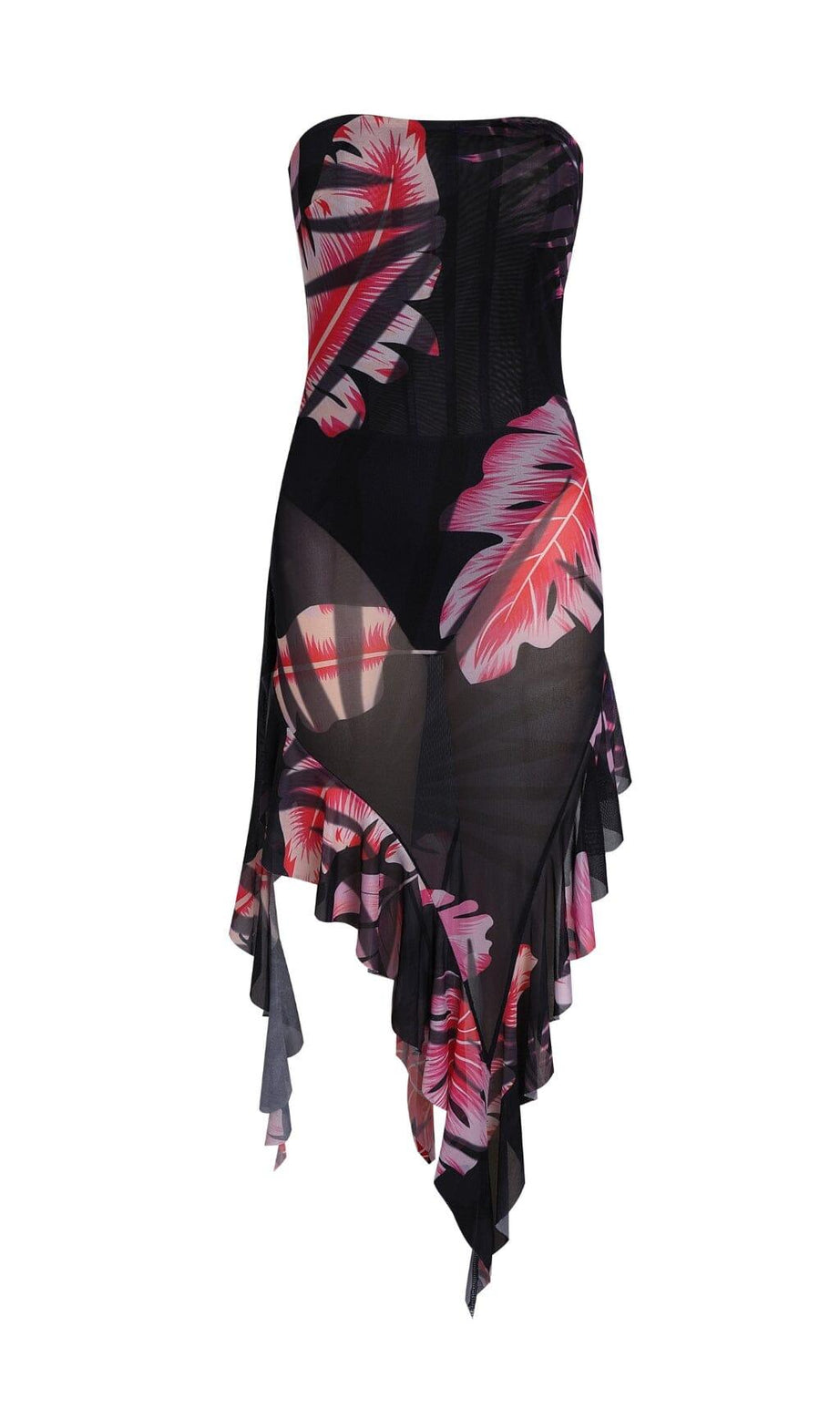 TROPICAL LEAF COLOR TUBE TOP DRESS