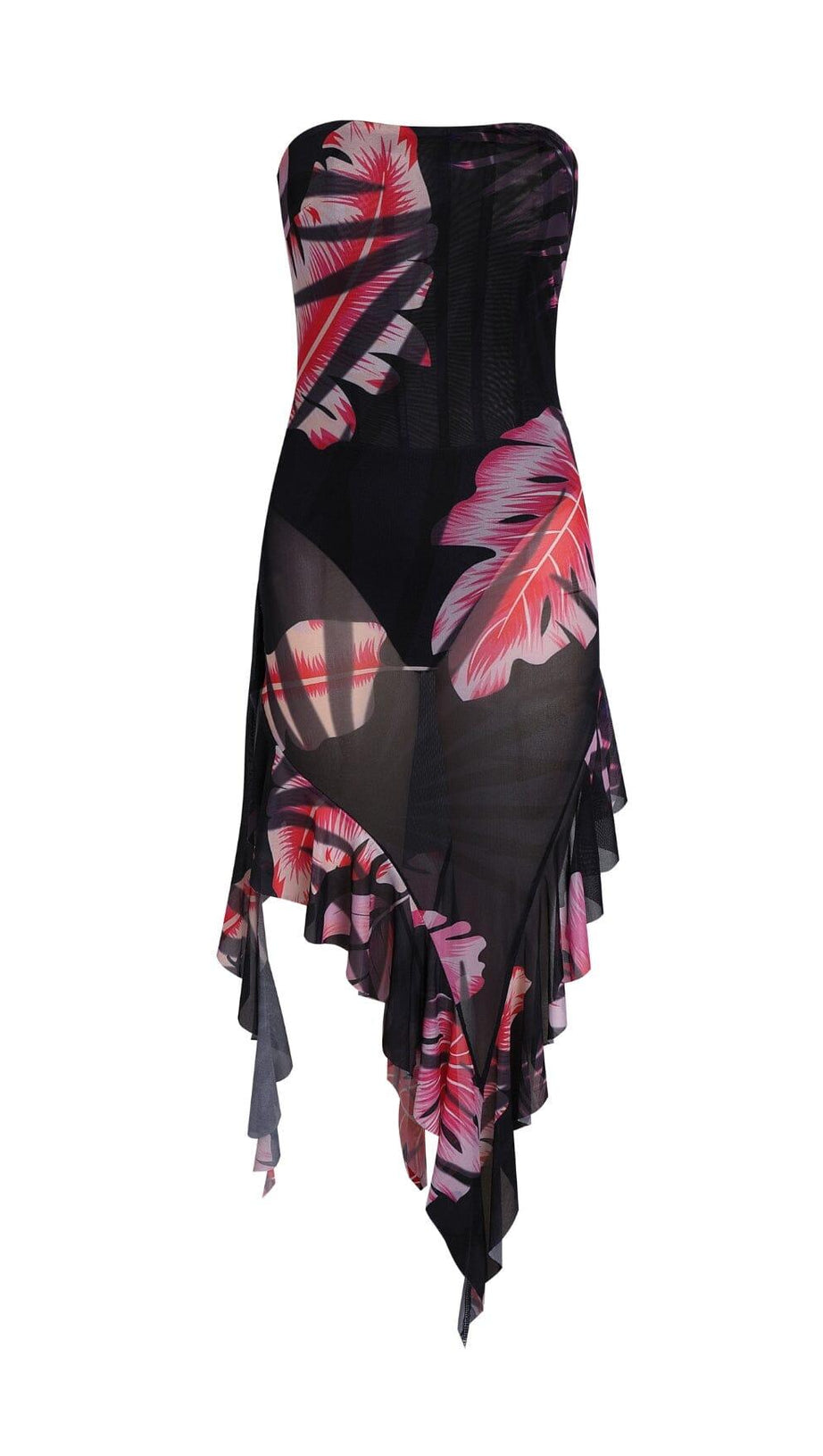 TROPICAL LEAF COLOR TUBE TOP DRESS