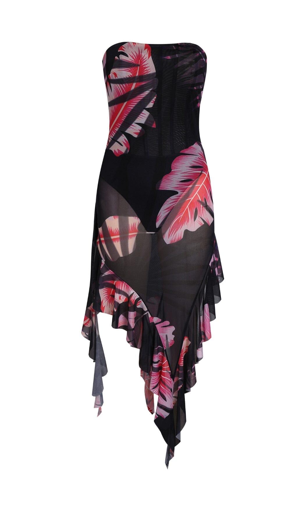 Schlauchtop-Kleid in tropischen Blattfarben