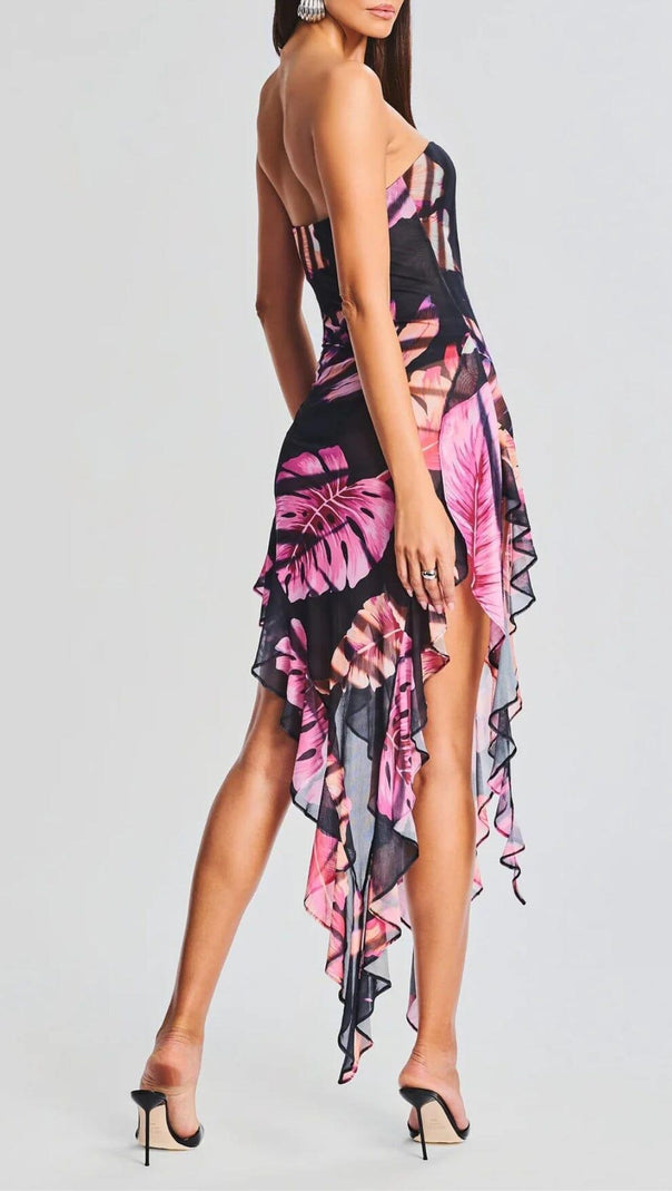 AIIZIE TROPICAL LEAF COLOR TUBE TOP DRESS - product image