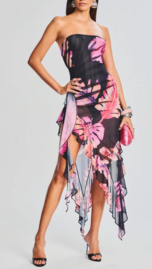 AIIZIE TROPICAL LEAF COLOR TUBE TOP DRESS - product image
