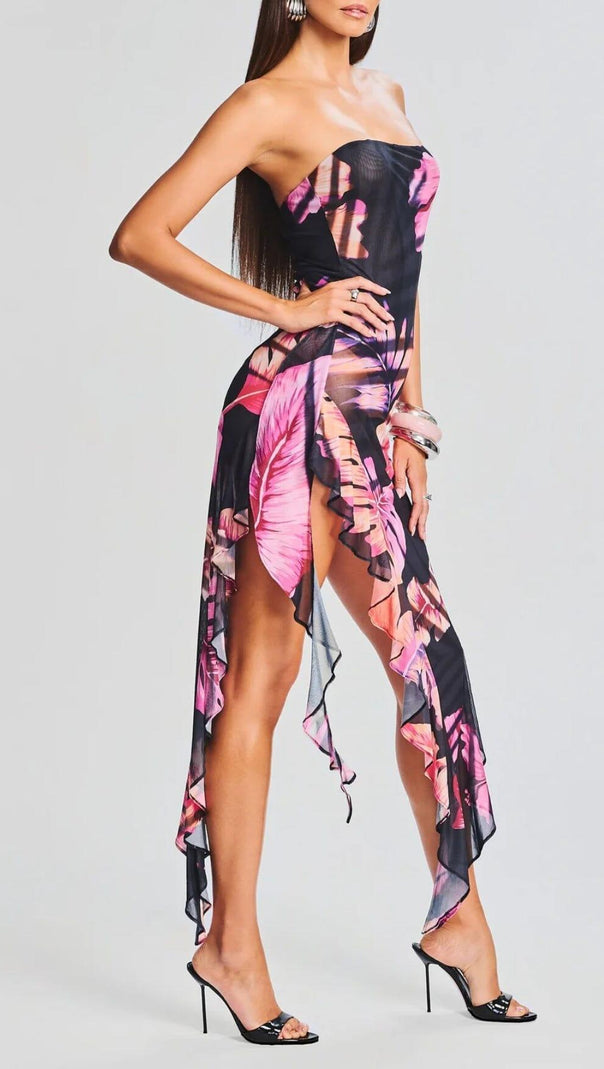 AIIZIE TROPICAL LEAF COLOR TUBE TOP DRESS - product image