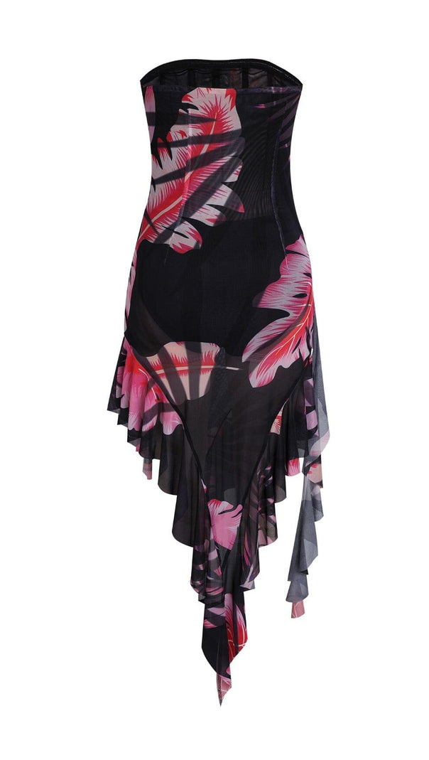 AIIZIE TROPICAL LEAF COLOR TUBE TOP DRESS - product image