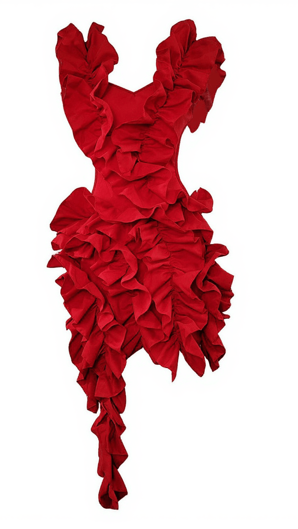 AIIZIE MARGIE CUTOUT RUFFLE TIERED DRESS IN RED - product image