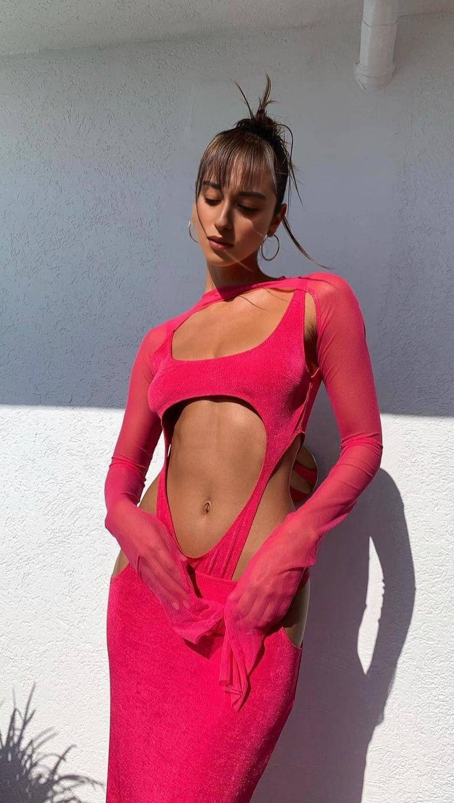 ABITO MIDI AVVOLGENTE CON TAGLIO SUI FIANCHI ROSA