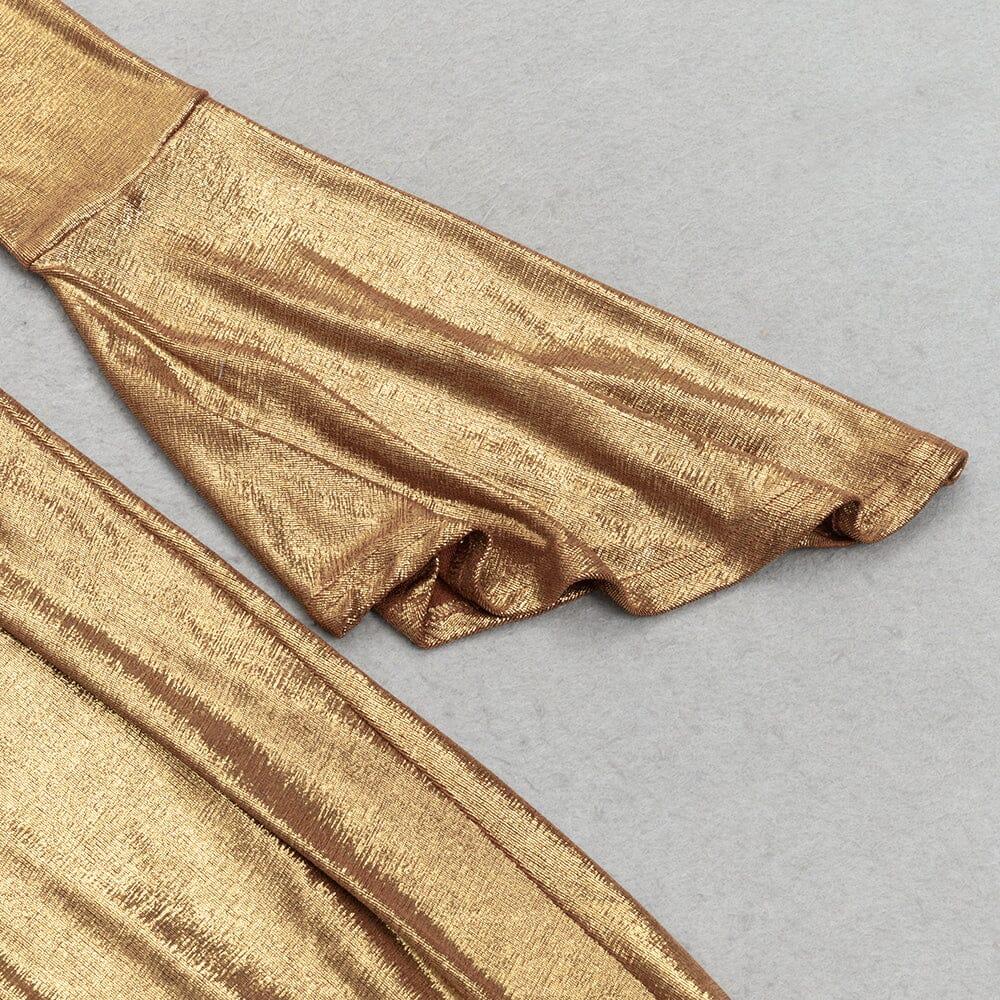 AIIZIE TRUMPET LONG-SLEEVE LOW-CUT CUTOUT GOLD MAXI DRESS - product image