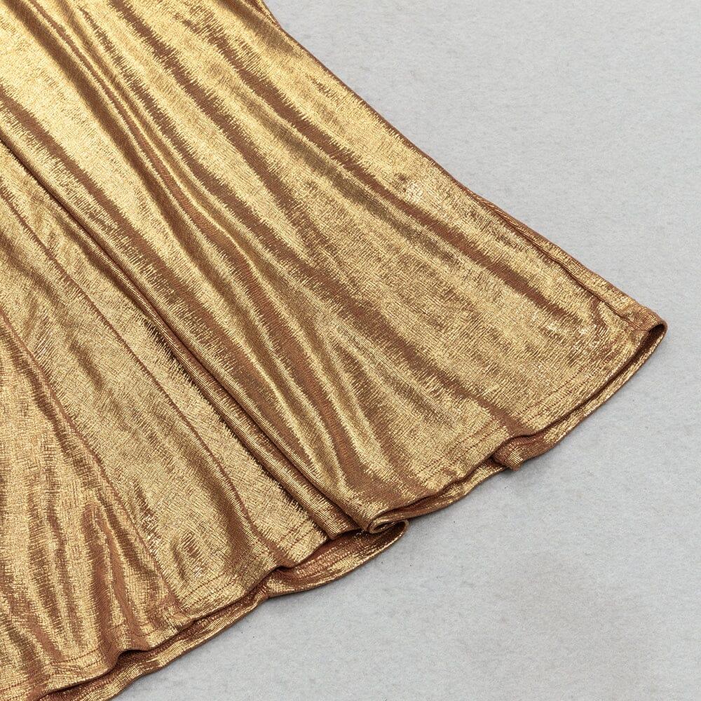 AIIZIE TRUMPET LONG-SLEEVE LOW-CUT CUTOUT GOLD MAXI DRESS - product image