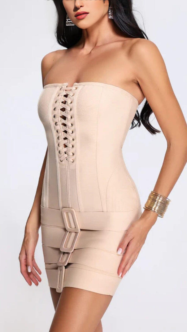 AIIZIE TUBE TOP LACE UP BANDAGE MINI DRESS - product image