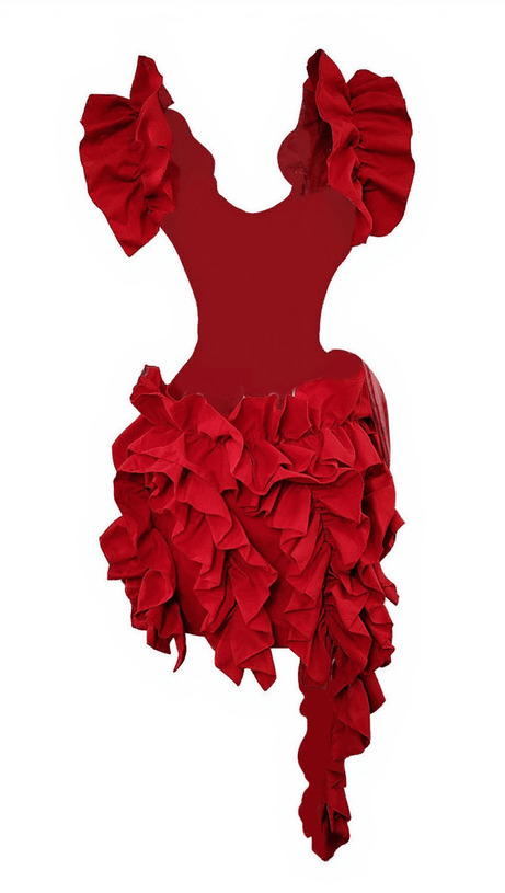 MARGIE CUTOUT RUFFLE TIERED DRESS IN RED