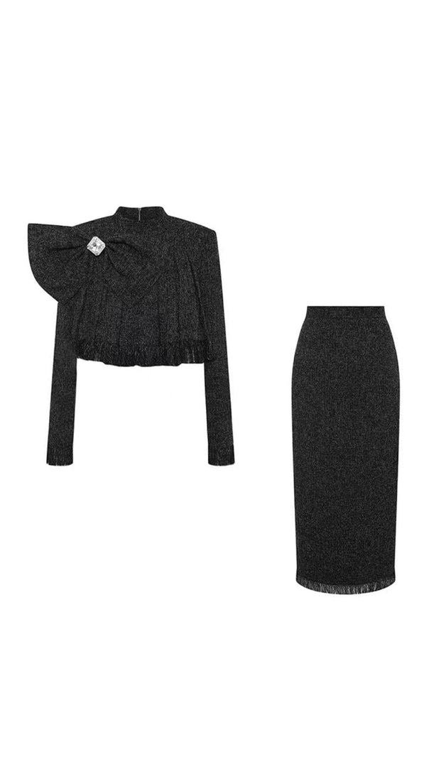 AIIZIE TWEED BOW EMBELLISHED SET IN BLACK - product image