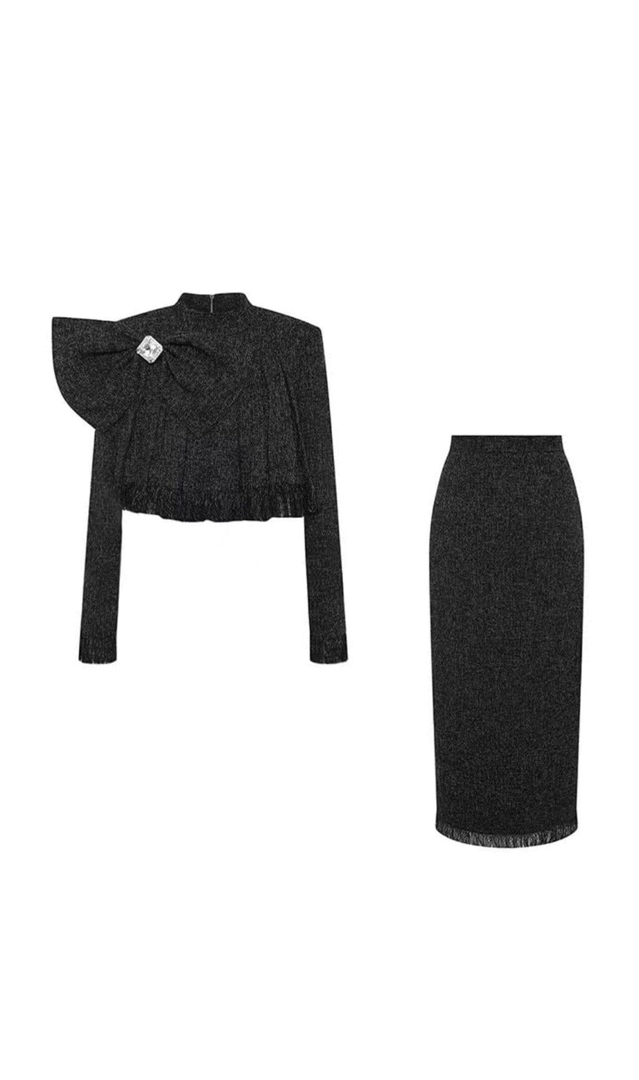 TWEED-SET MIT SCHLEIFE IN SCHWARZ