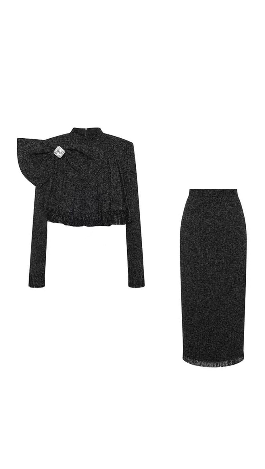 TWEED-SET MIT SCHLEIFE IN SCHWARZ