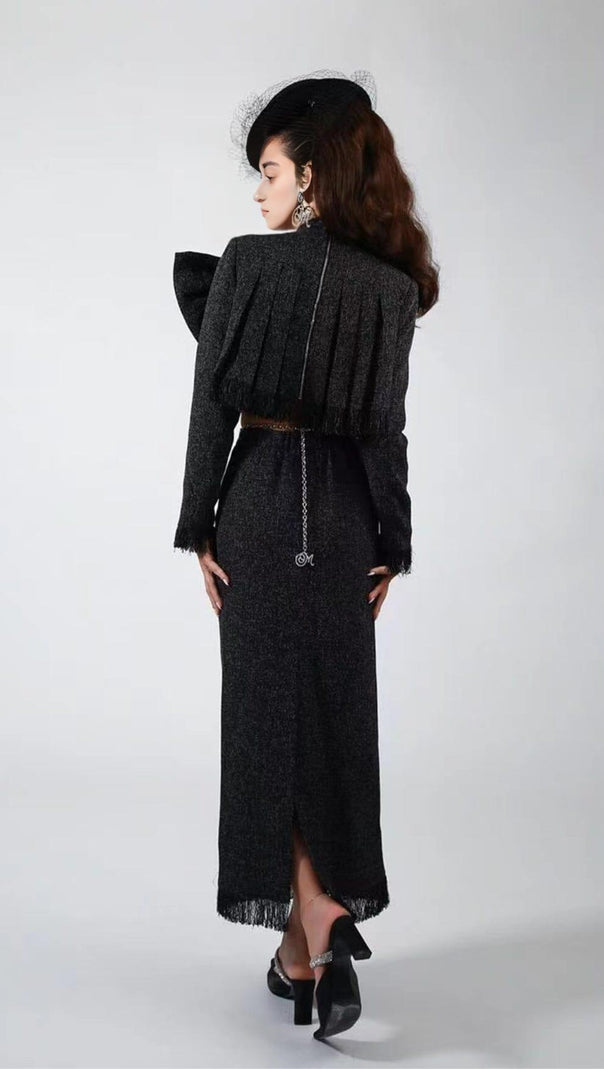 AIIZIE TWEED BOW EMBELLISHED SET IN BLACK - product image