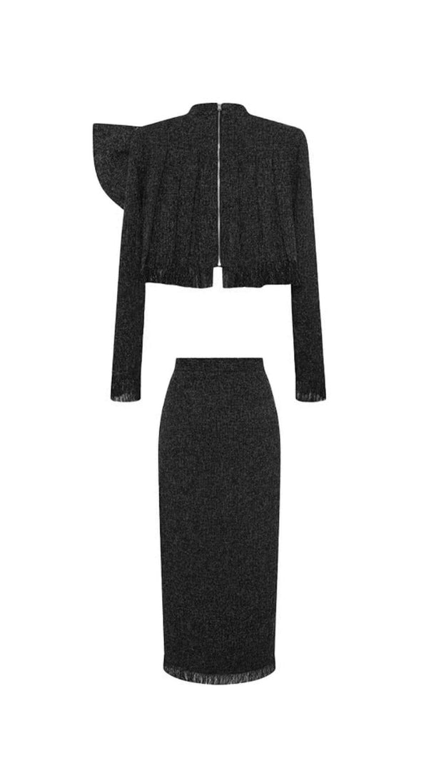 AIIZIE TWEED BOW EMBELLISHED SET IN BLACK - product image
