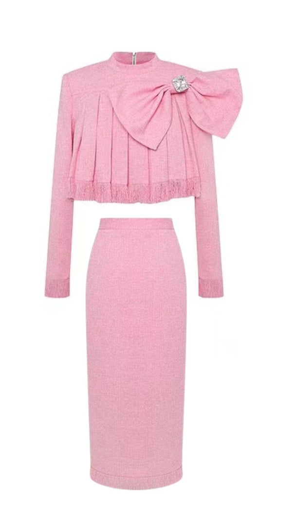 AIIZIE TWEED BOW EMBELLISHED SET IN PINK - product image