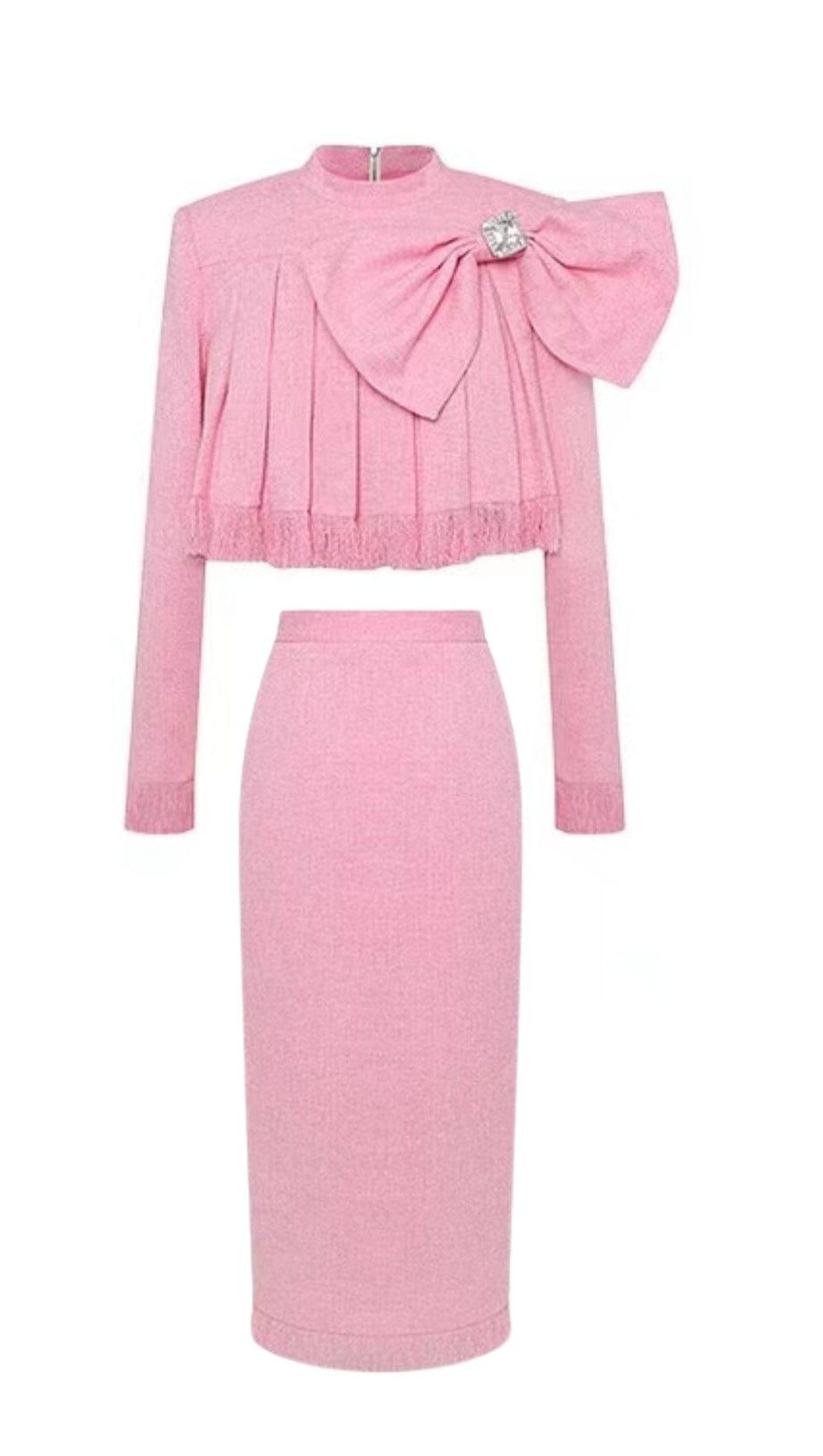 TWEED-SET MIT SCHLEIFE IN ROSA