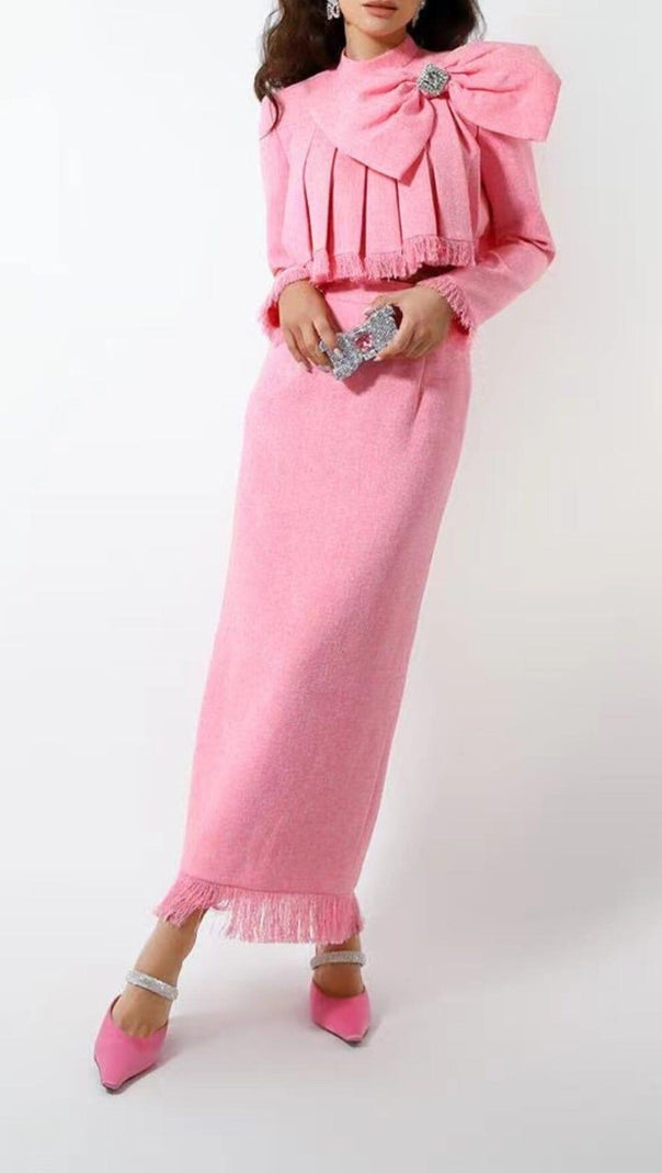AIIZIE TWEED BOW EMBELLISHED SET IN PINK - product image