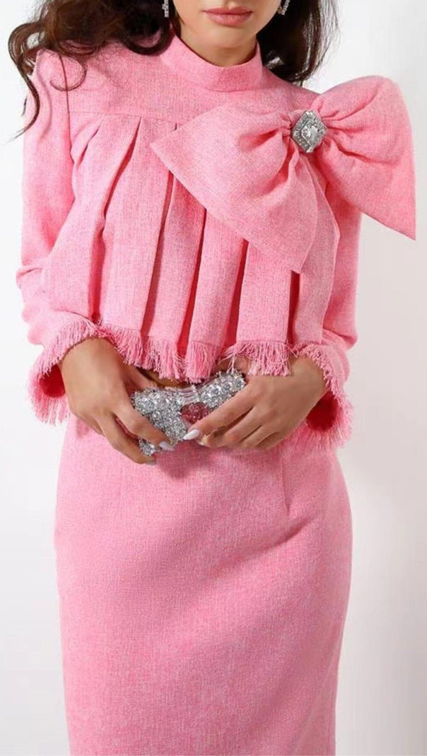 AIIZIE TWEED BOW EMBELLISHED SET IN PINK - product image