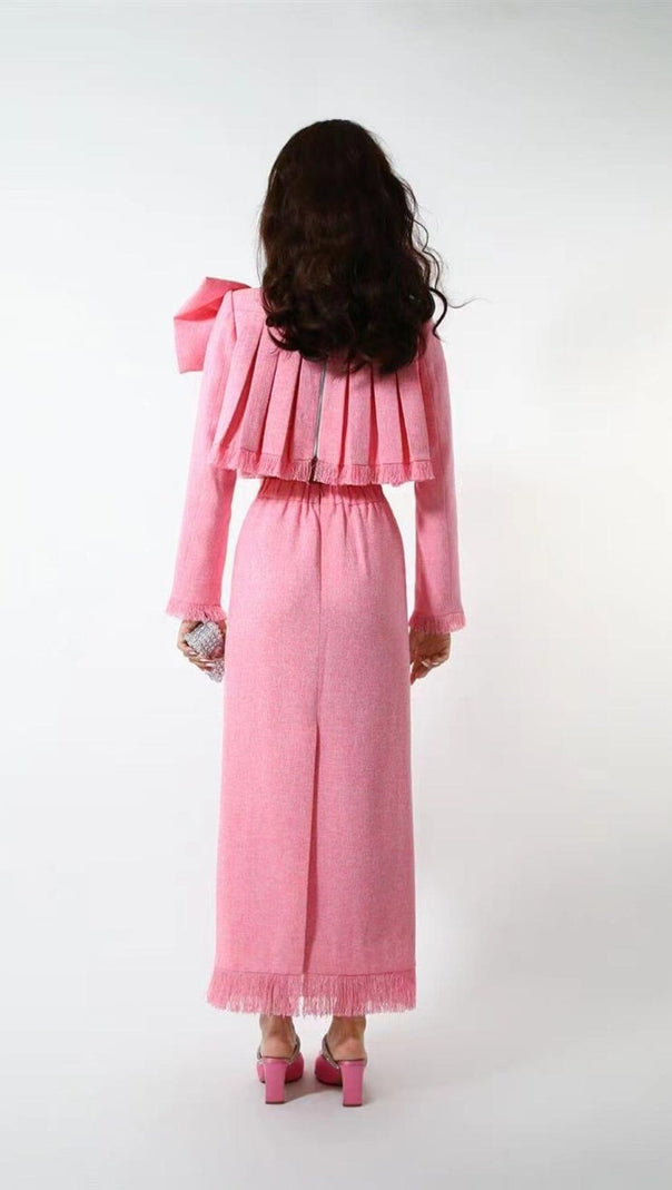 AIIZIE TWEED BOW EMBELLISHED SET IN PINK - product image