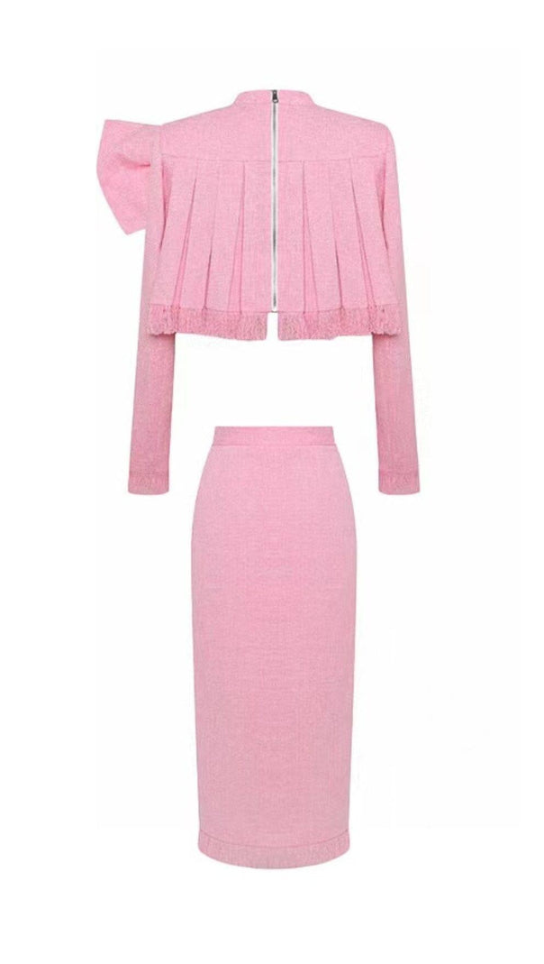 AIIZIE TWEED BOW EMBELLISHED SET IN PINK - product image