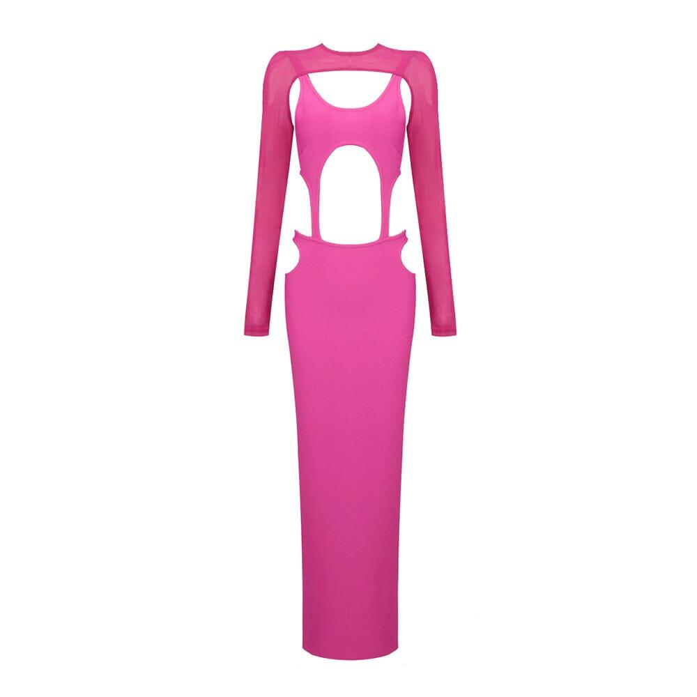 Cut Out Hip Wrap Midi Dress in Pink