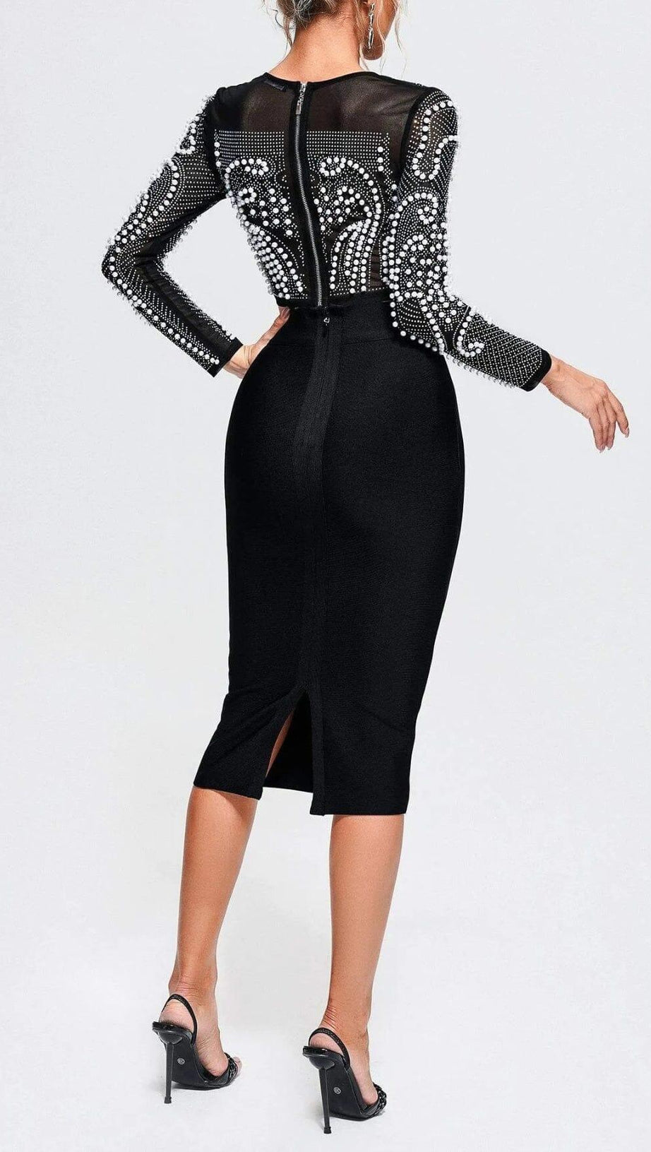 ZWEITEILIGES LANGÄRMELIGES KLEID-SET MIT PERLEN