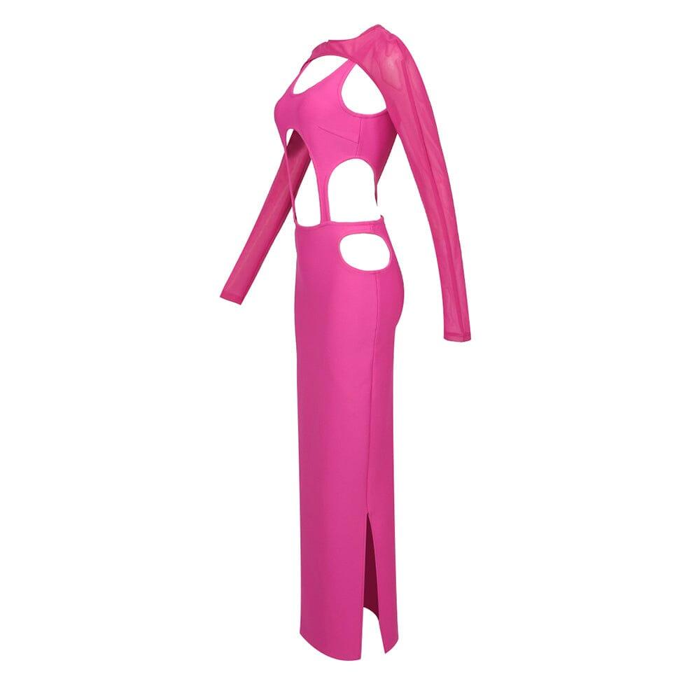 Cut Out Hip Wrap Midi Dress in Pink