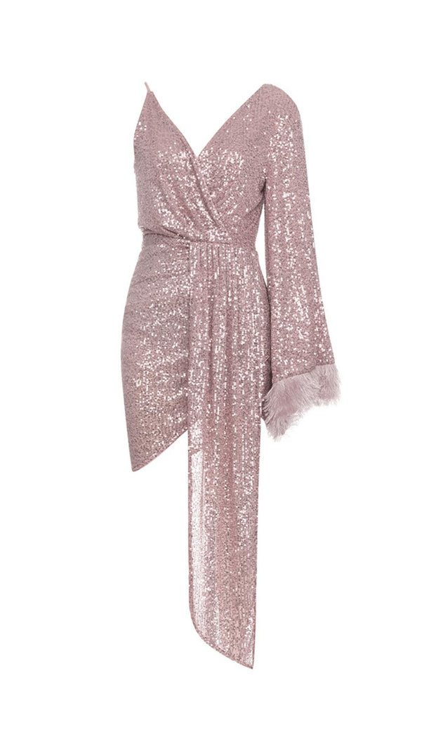 AIIZIE V LOW-CUT LONG-SLEEVED PLEATED SLIT MINI DRESS - product image