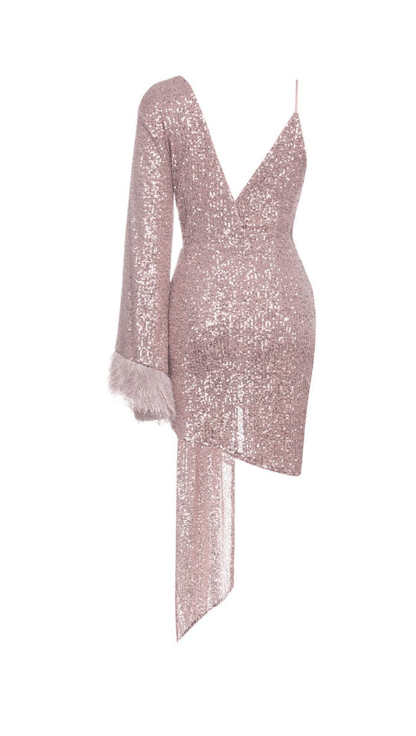AIIZIE V LOW-CUT LONG-SLEEVED PLEATED SLIT MINI DRESS - product image