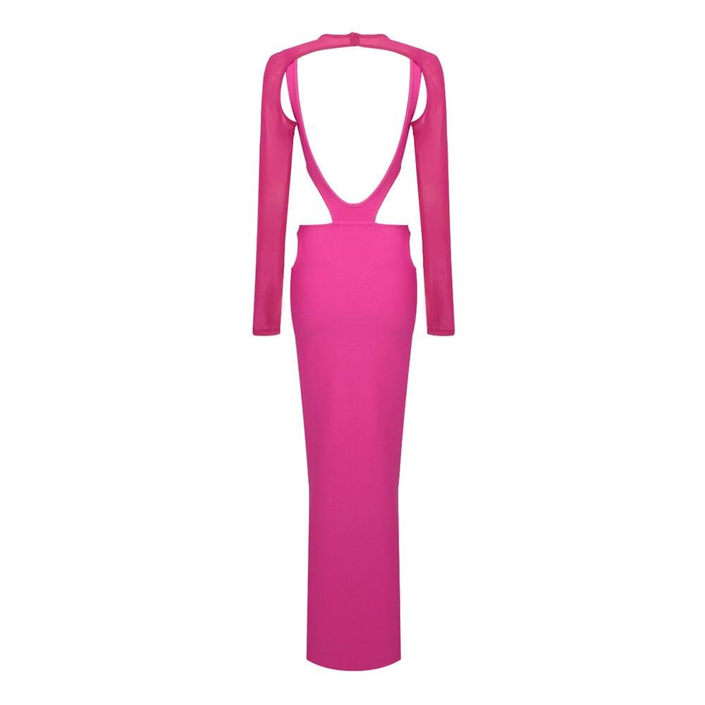 Cut Out Hip Wrap Midi Dress in Pink