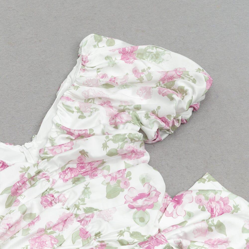 AIIZIE V-NECK PRINTED PUFF SLEEVES GATHERED BOW DRESS - product image