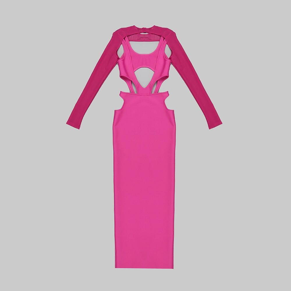Cut Out Hip Wrap Midi Dress in Pink