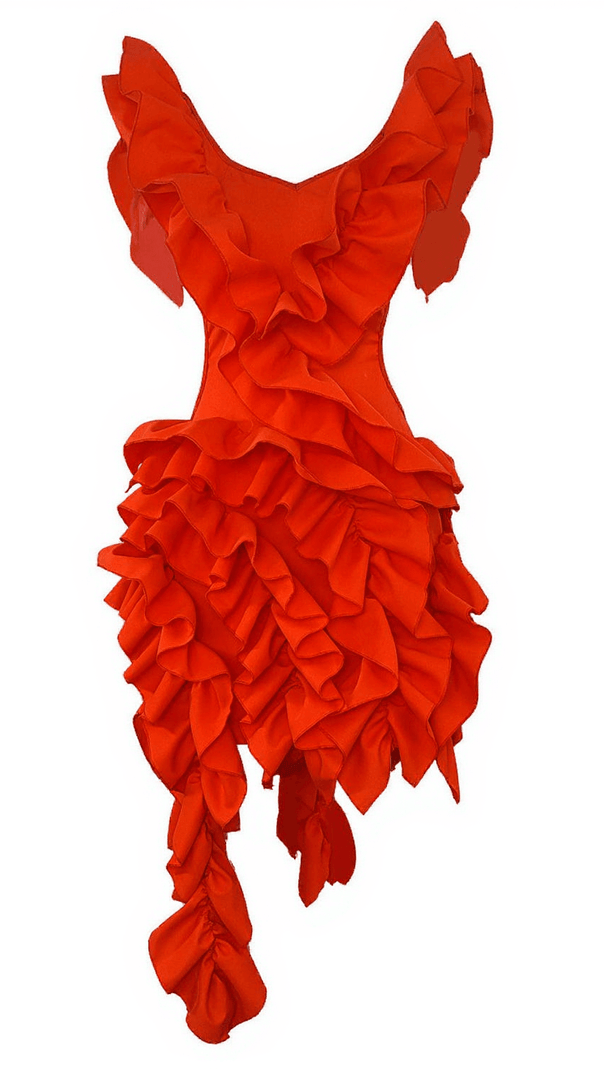 AIIZIE MARGIE CUTOUT RUFFLE TIERED DRESS IN ORANGE - product image